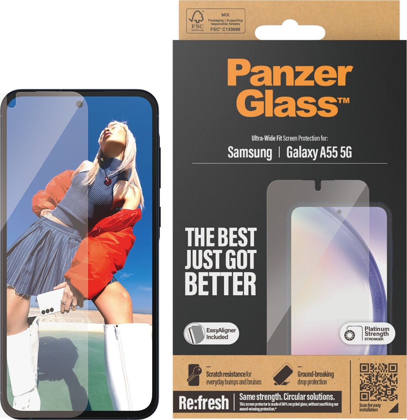PanzerGlass Screen Protector Samsung Galaxy A55 5G | Ultra-Wide Fit w. EasyAligner