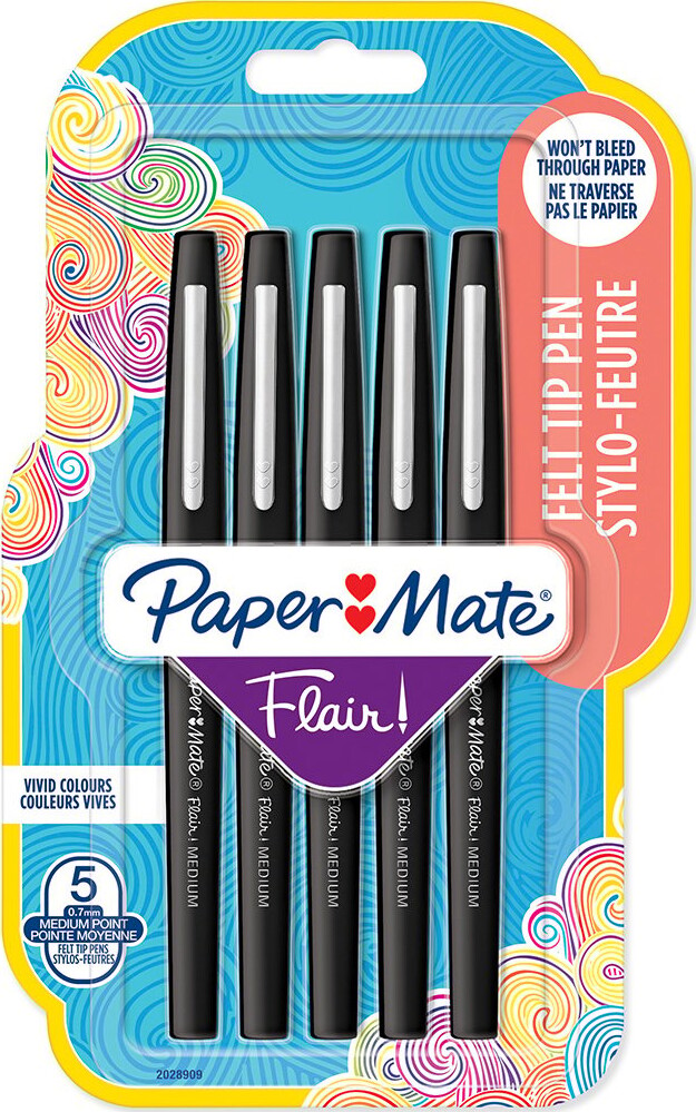 Paper Mate - Flair Felt Tip Pen M Black (5 Pack) (2028909)