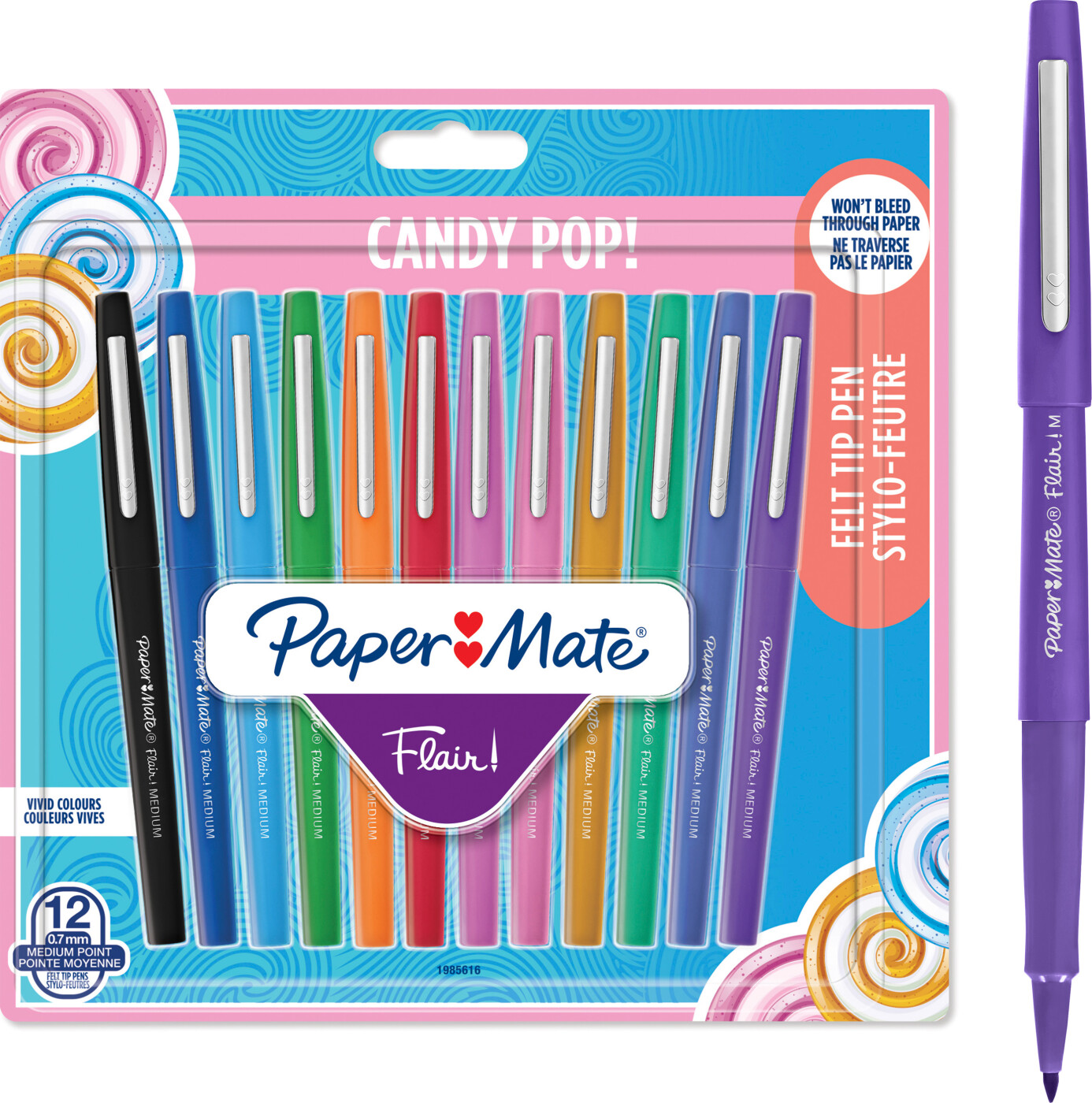 Paper Mate - Flair Penne Filtspids - Blandede Candy-pop-farver - 12 Styk