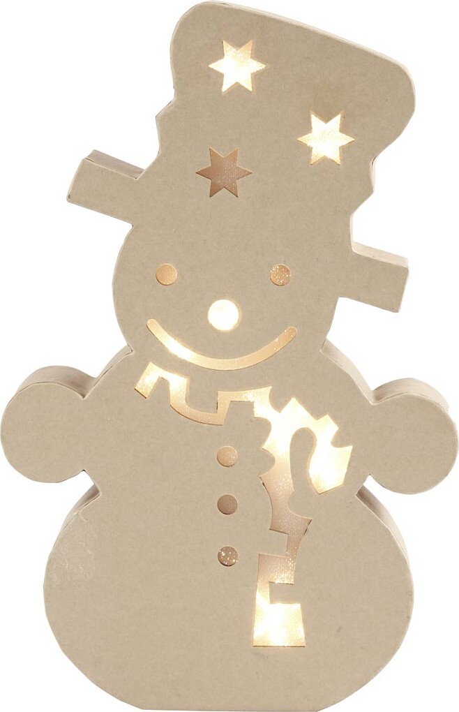 Papfigur Med Indbygget Lys - Snemand - H 27 Cm - D 4 Cm - B 17,5 Cm - 1 Stk. billede