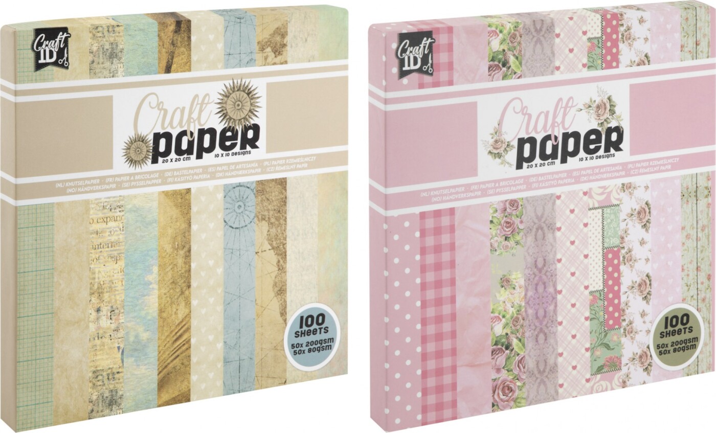 Mønstret Papir - 20x20 Cm - 80-200 G - 100 Ark - Assorteret