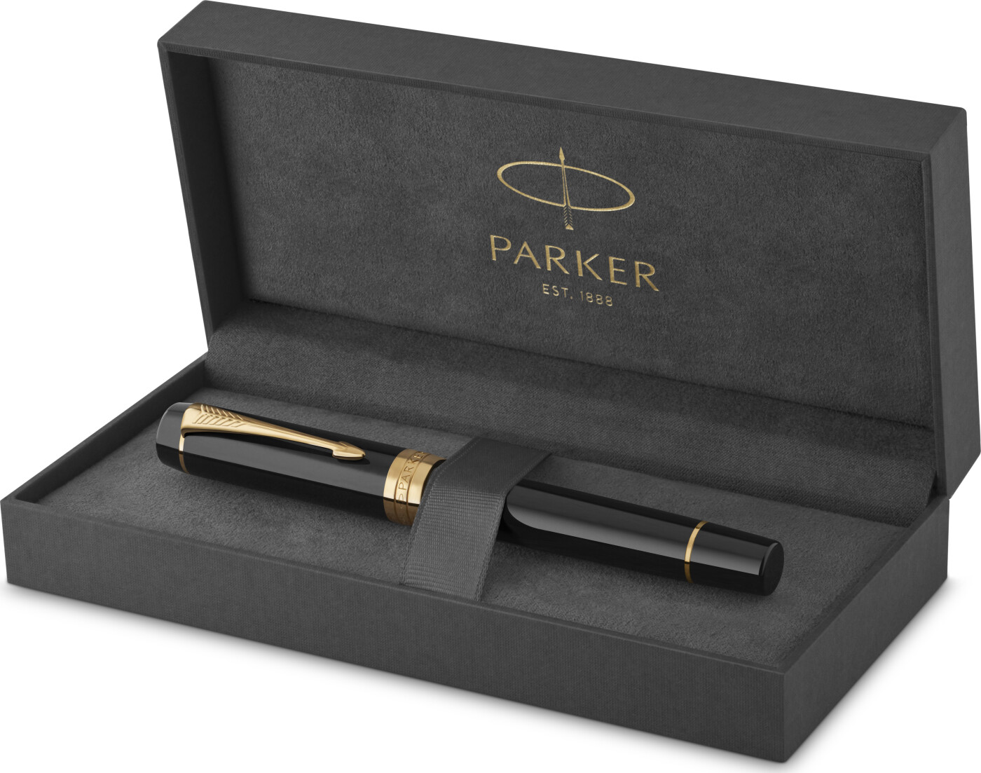 Parker - Duofold Centennial Fountain Pen - Classic Black With Gold Trim - Medium Solid Gold Nib