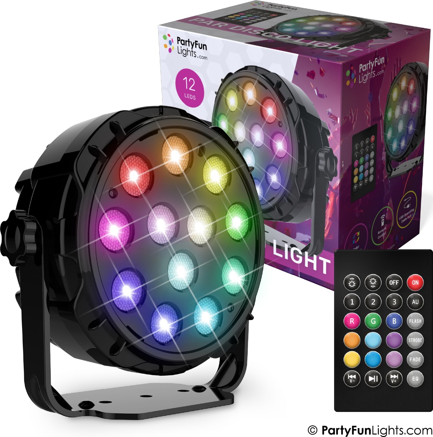 Party Fun Lights - Projektør Disko Lampe Med Fjernbetjening - ø 12,6 Cm