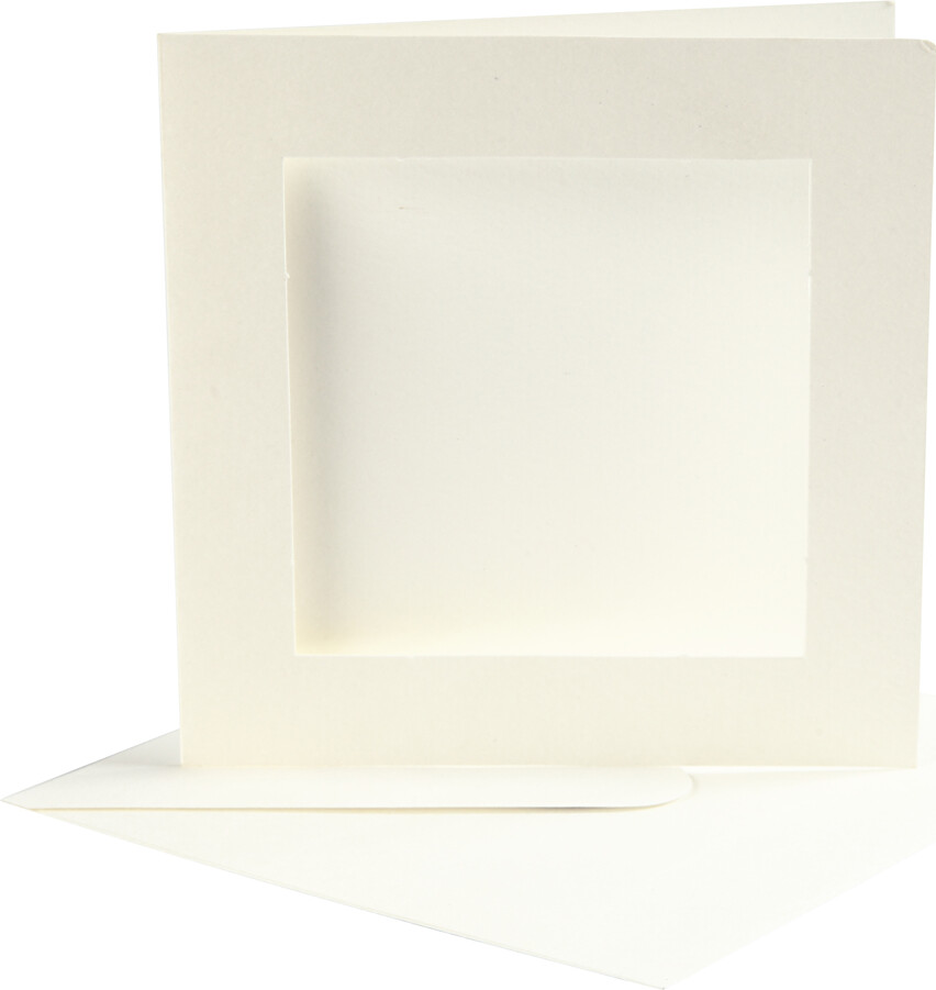 Passepartoutkort Med Kuvert - Kort Str. 12,5x12,5 Cm - Kuvert Str. 13,5x13,5 Cm - Råhvid - 10 Sæt