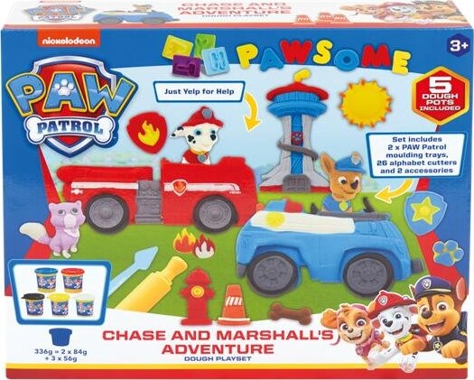Paw Patrol - Chase & Marshall Modellervoks Legesæt Med Skabeloner Og Tilbehør
