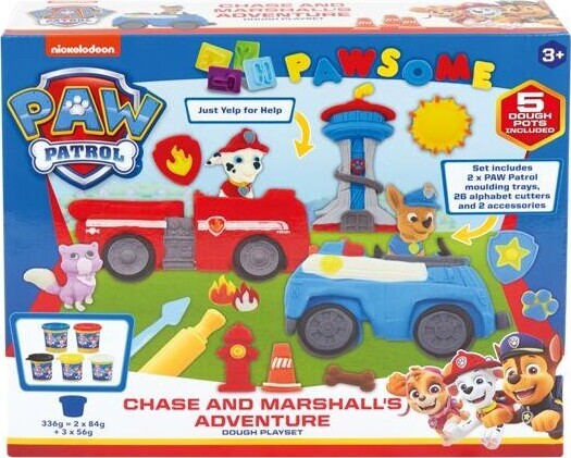 Paw Patrol - Chase & Marshall Modellervoks Legesæt Med Skabeloner Og Tilbehør