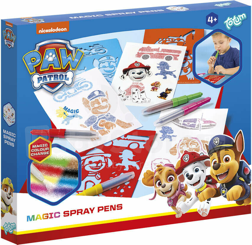 Paw Patrol - Spray Pen Malesæt - 4 Farveskiftende Spraypenne