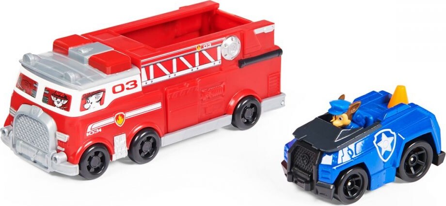Paw Patrol Figur - True Metal - Chase I Politi Bil + Brandbil billede