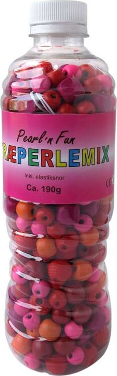 Pearl'n Fun Træperler m. Elastiksnor - 190 gram - Rød/Pink/Orang