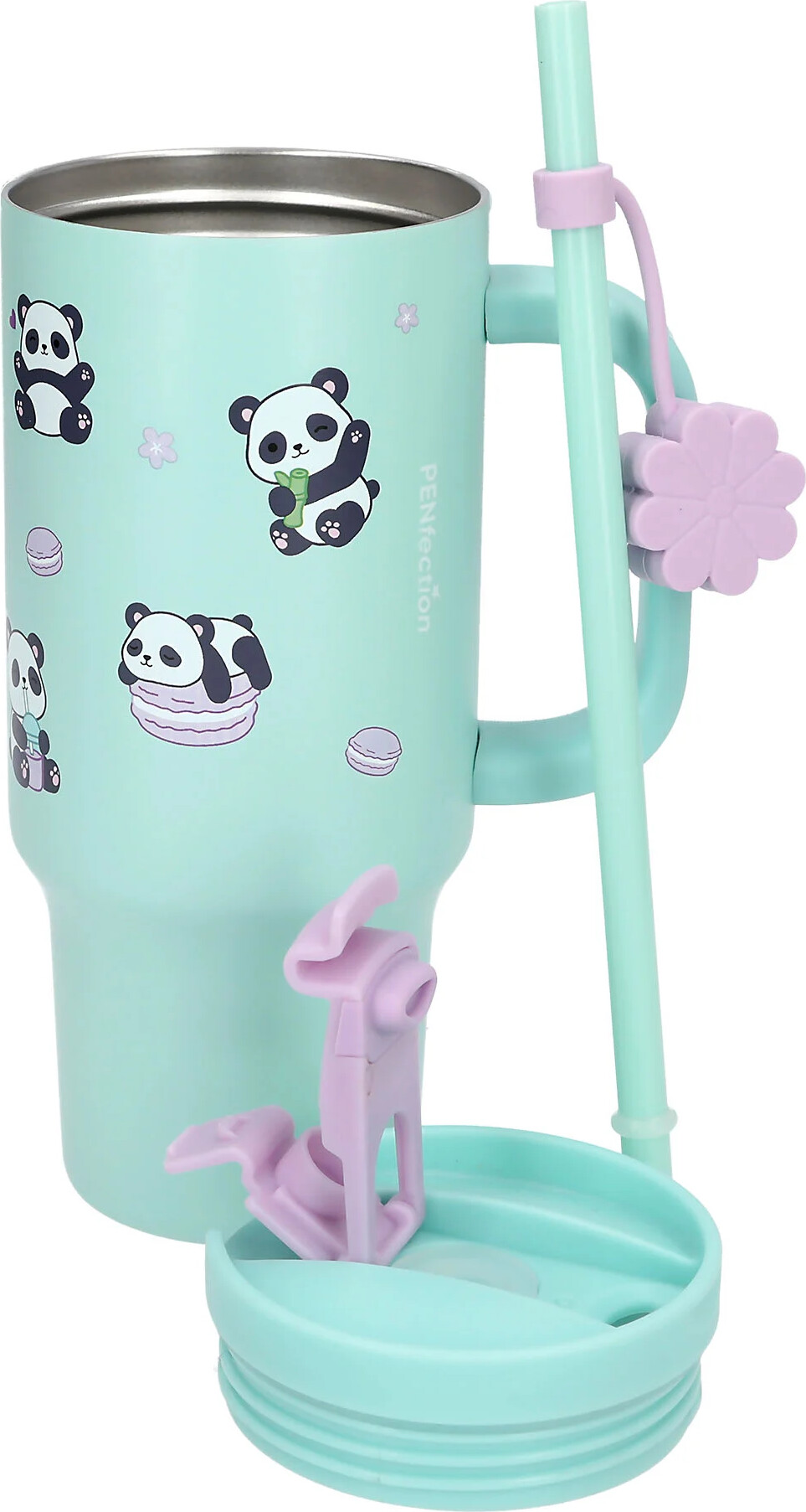 Penfection - To Go Krus Med Sugerør - Panda - Turquoise - 470 Ml
