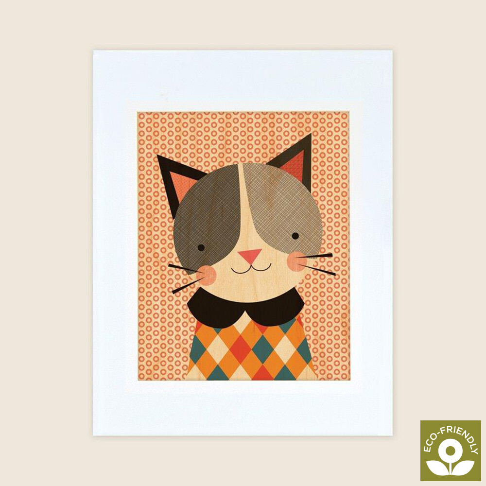 Petit Collage - Stort Print På Træ - Kat