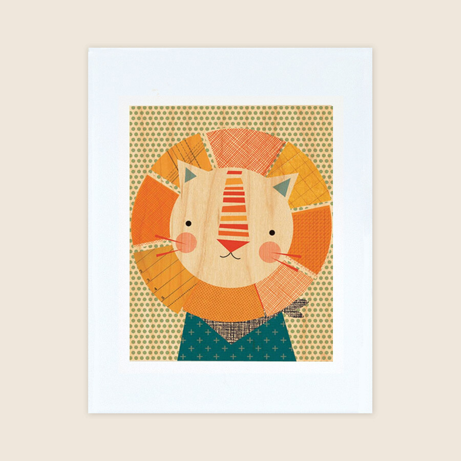 Petit Collage - Stort Print På Træ - Løve