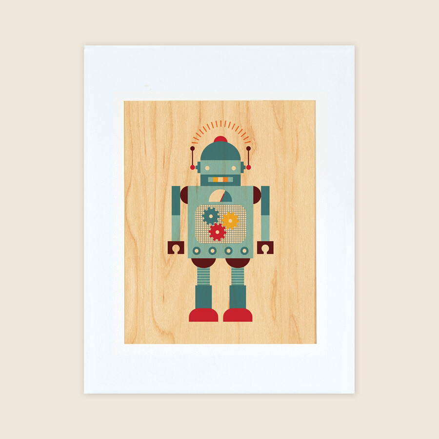Petit Collage - Stort Print På Træ - Robot