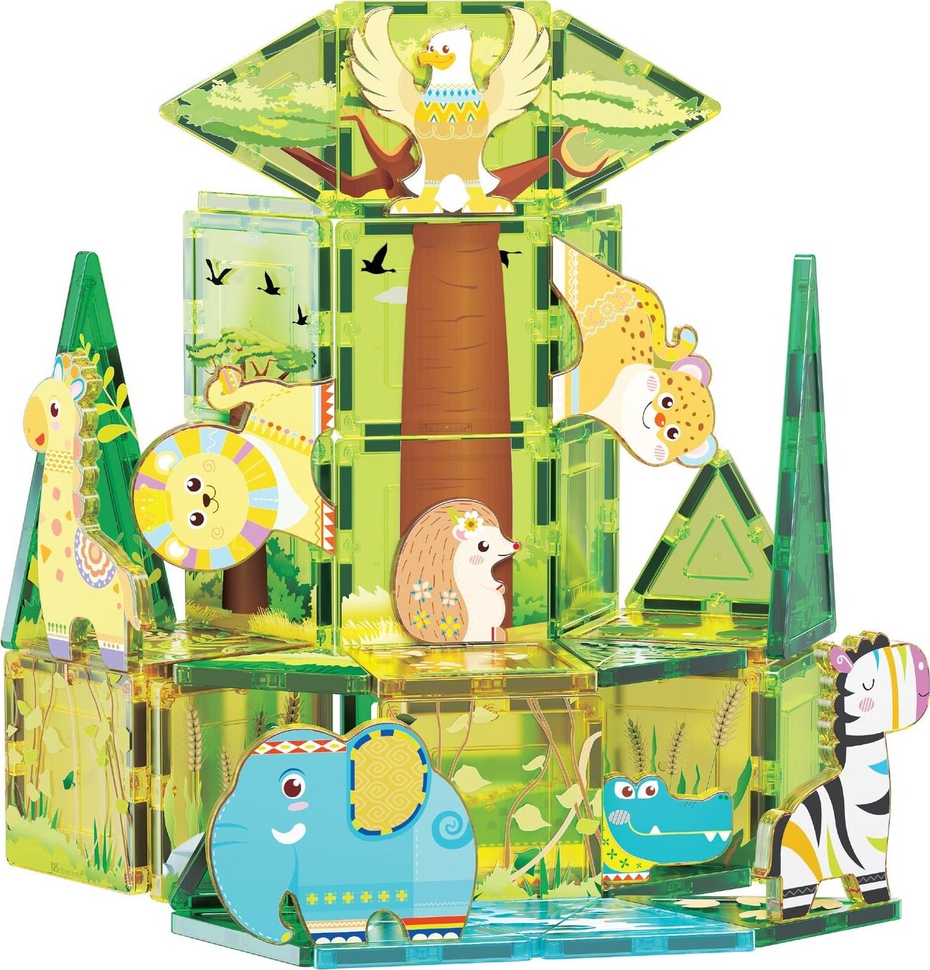 Picasso Tiles - Safari Sæt Med 8 Dyr (46 Stk)