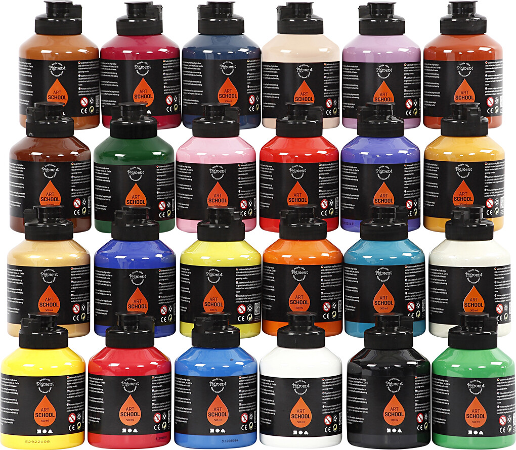 Pigment Art School - Halvblank - Assorterede Farver - 24x500 Ml