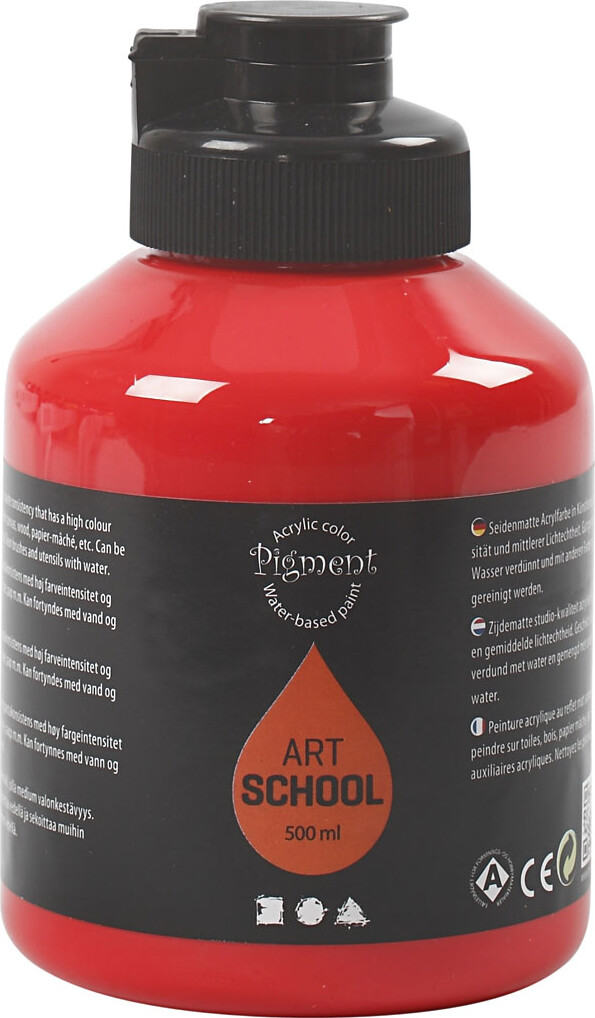 Akrylmaling - Vandbaseret - Halvblank - Transparent - Kadmium Rød 500 Ml