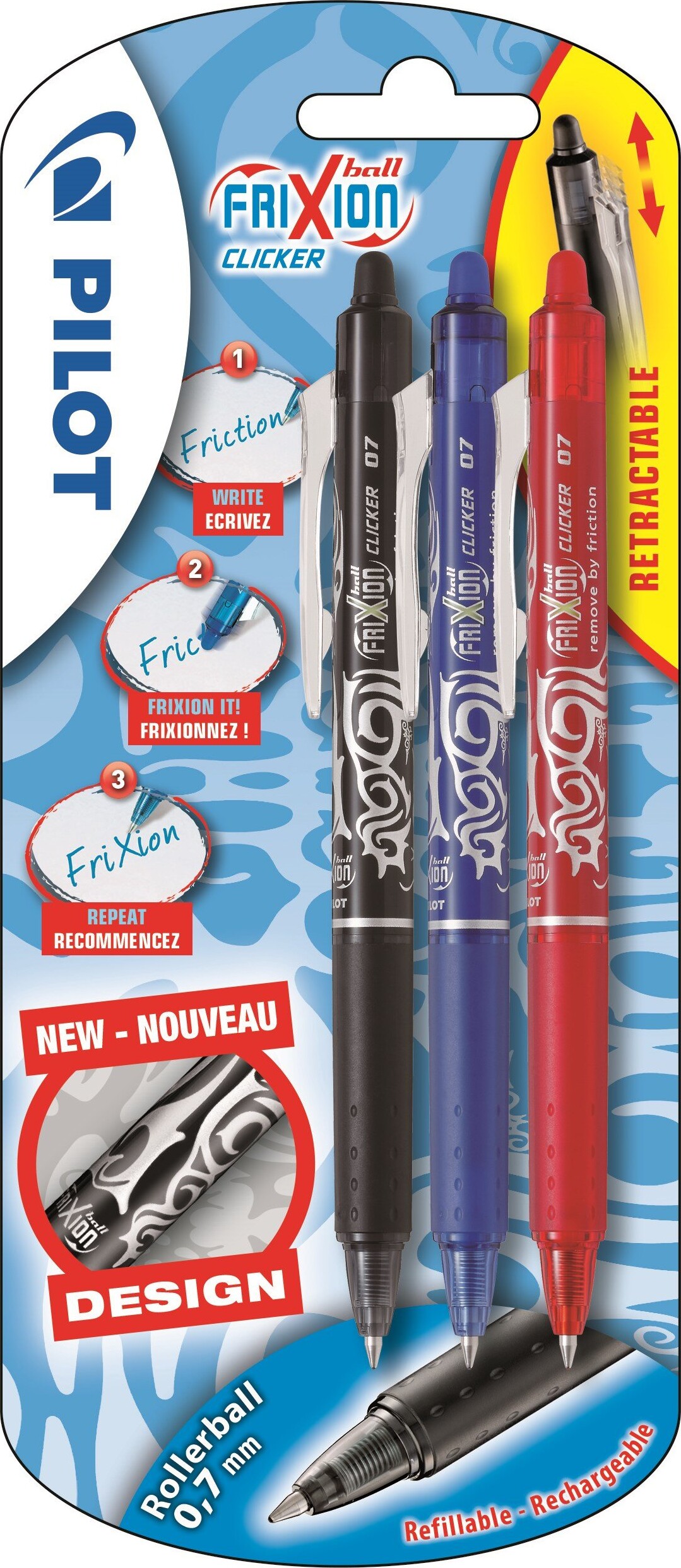 Pilot - Frixion Clicker 0.7 - Assorterede Farver (pakke Med 3)