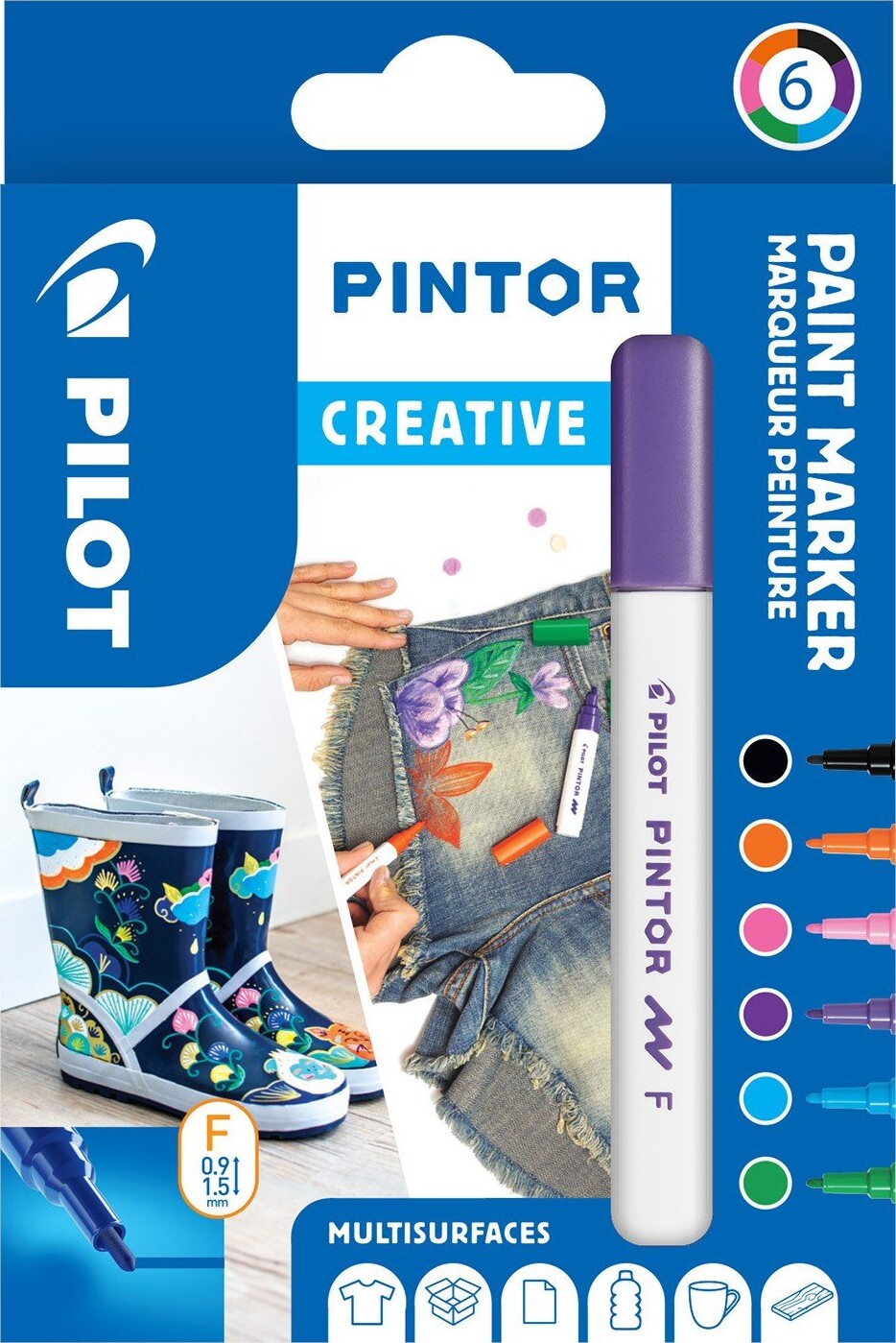 Pilot - Pintor Kreativ Marker æske Med 6 Klassiske Farver (fin Spids)