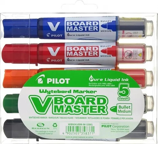 Pilot - Whiteboard Markers V-board Master, Round, - With 5 Pcs.