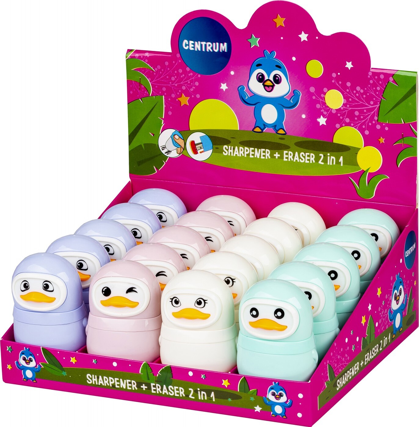 Pingvin Blyantspidser Med Viskelæder - Centrum - Assorteret