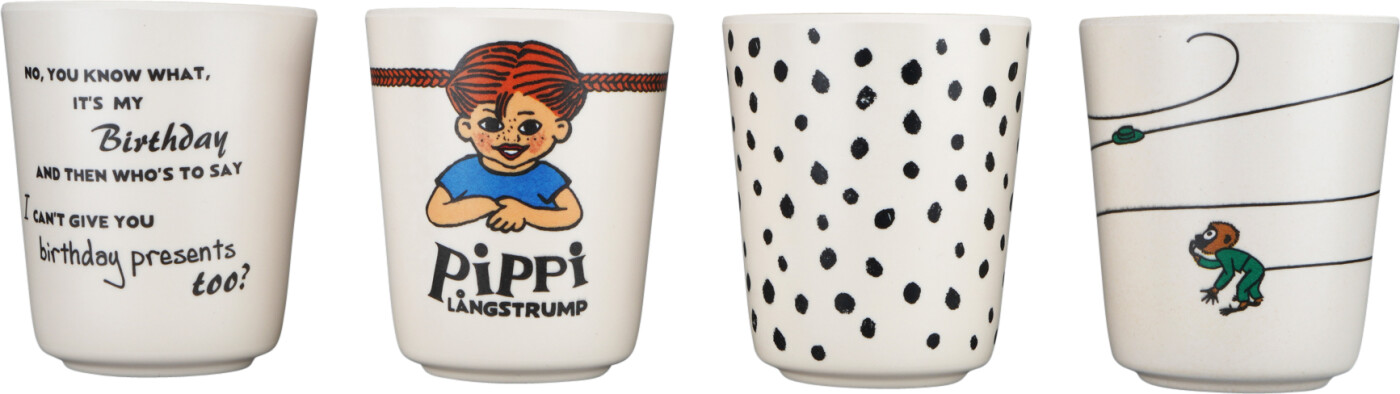 Barbo Toys Pippi bordservice i 100 % melamin, sæt med 4 glas