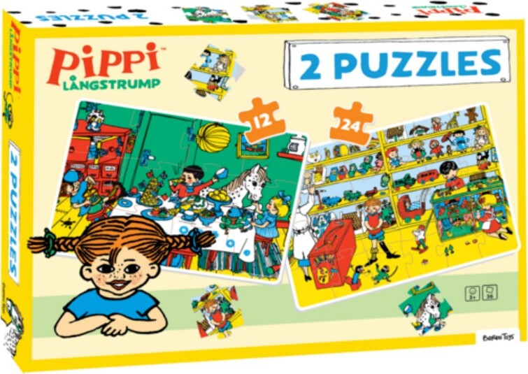 Pippi Langstrømpe - 2 Puslespil - 12+14 Brikker