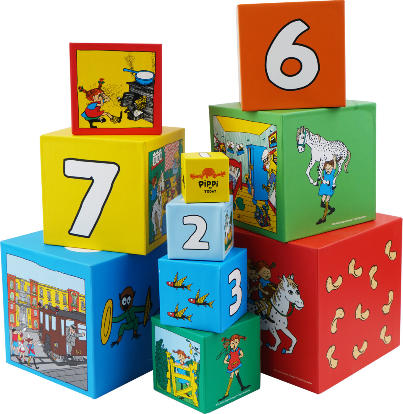 Pippi Langstrømpe - Stableklodser I Pap Til Baby - 10 Stk
