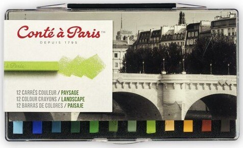 Farvekridt Sæt Med 12 Farver - Landskab - Conte A Paris