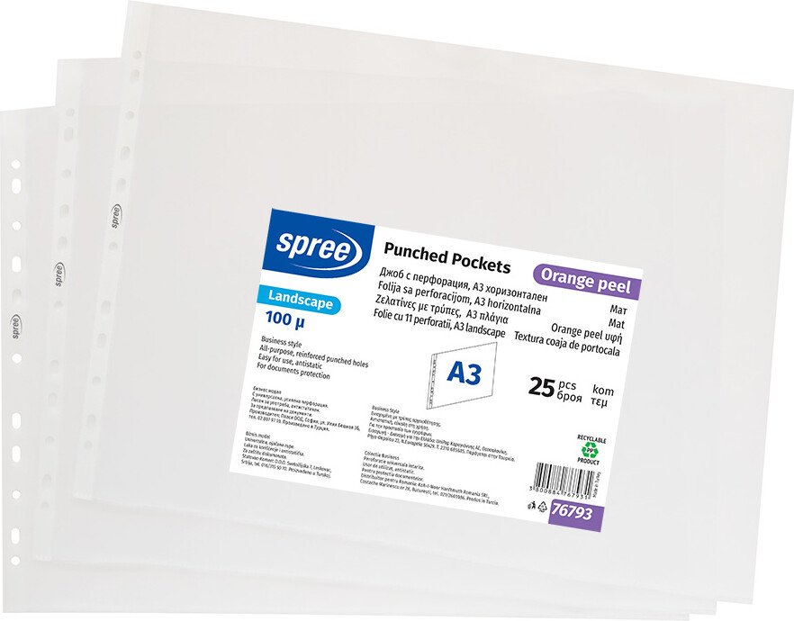 Spree - Plastlommer - A3 - Med Huller - Tværformat - 25 Stk.