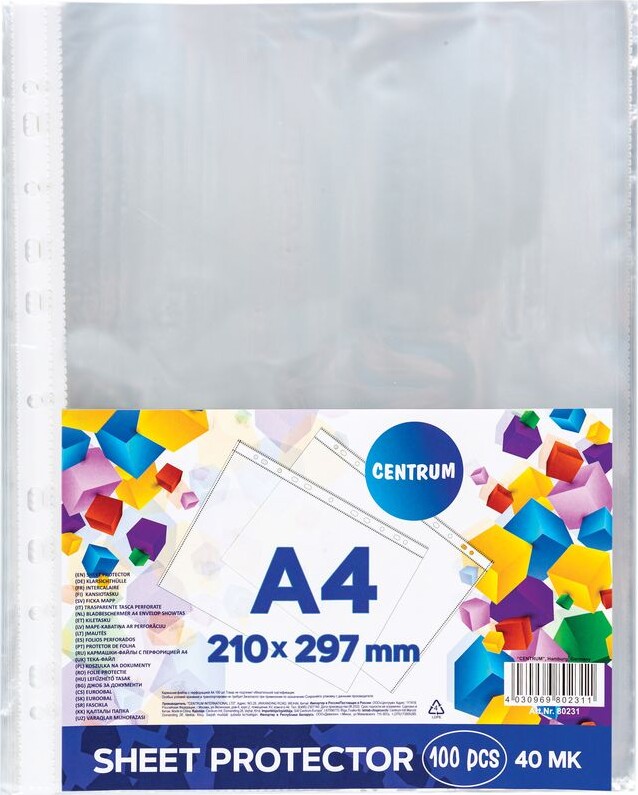 Plastlomme A4 - 40 Micron - 100 Stk - Centrum