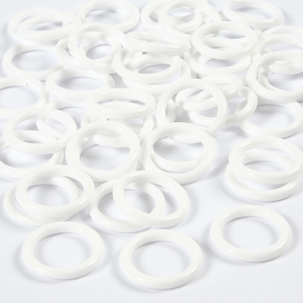 Plastikringe - Hvid - ø 15 Mm - Tykkelse 2 Mm - 50 Stk