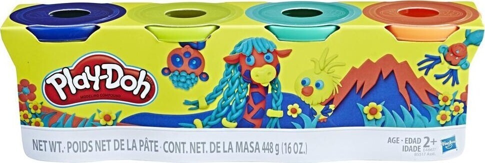 Hasbro Play-Doh 4 Pack of Wild Non-Toxic colours, 4-Ounce Cans