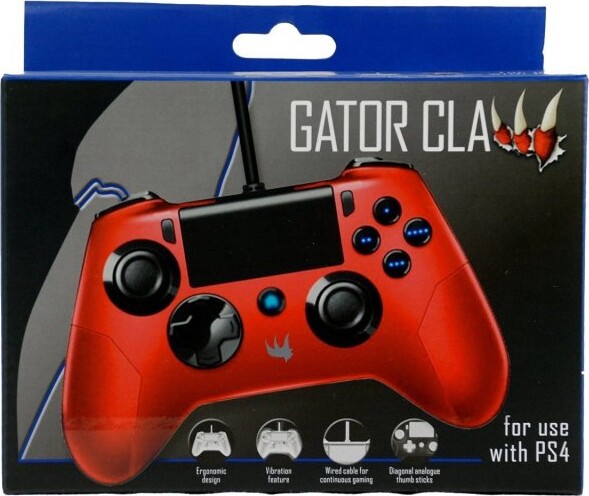 Ps4 / Playstation 4 Controller - Kablet - Gator Claw - Rød