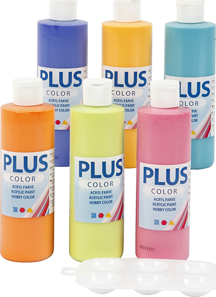 Plus Color Hobbymaling Sæt - Akrylfarver - 6x250 Ml