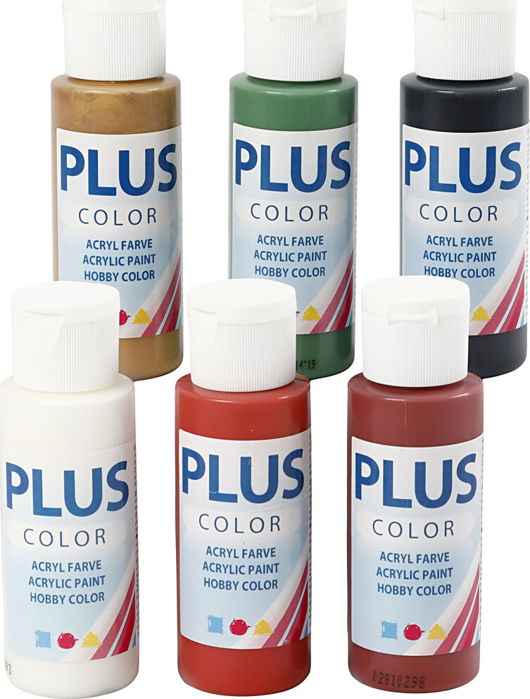 Plus Color Hobbymaling - Akrylfarver - Julefarver Sæt - 6x60 Ml