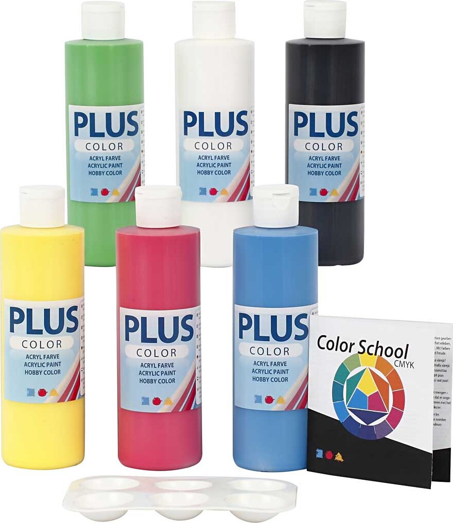 Plus Color Hobbymaling - Akrylfarver - Primærfarver Sæt - 6x250 Ml