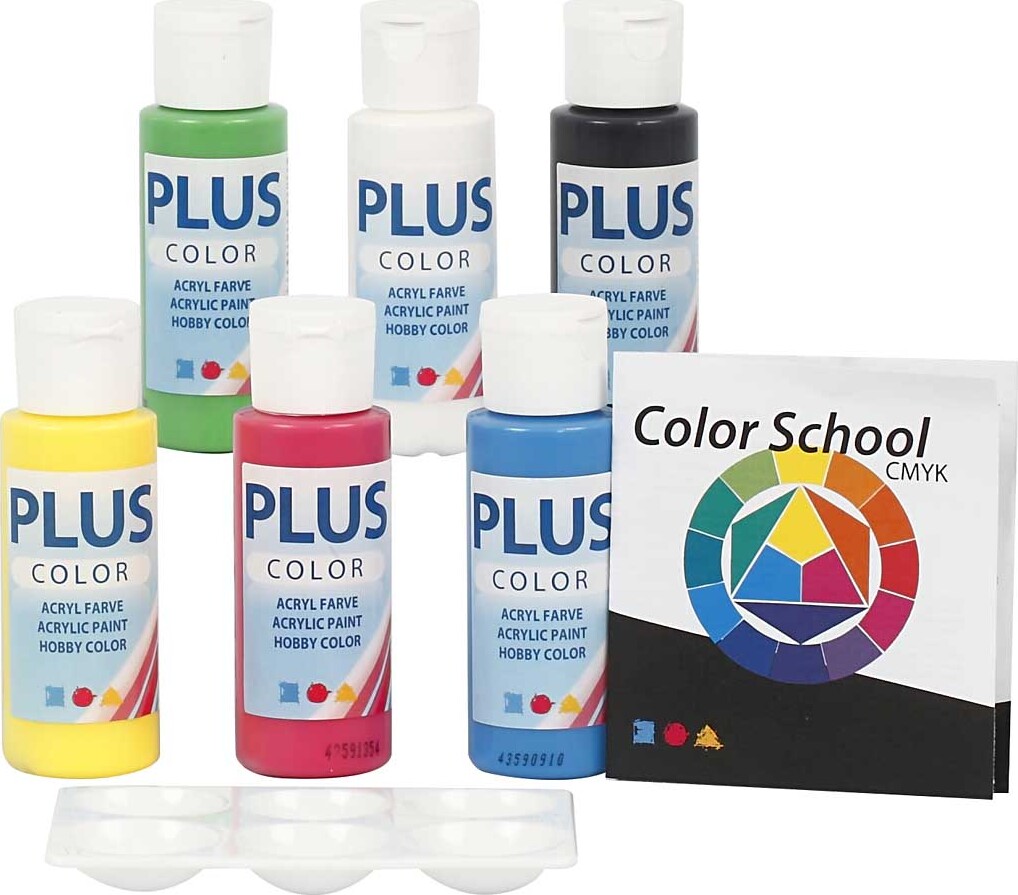 Plus Color Hobbymaling - Akrylfarver - Primærfarver Sæt - 6x60 Ml