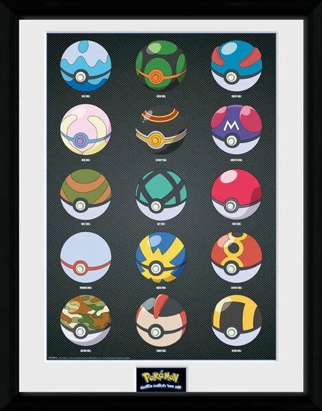 Pokémon Plakat - Pokeballs Indrammet - 30x40