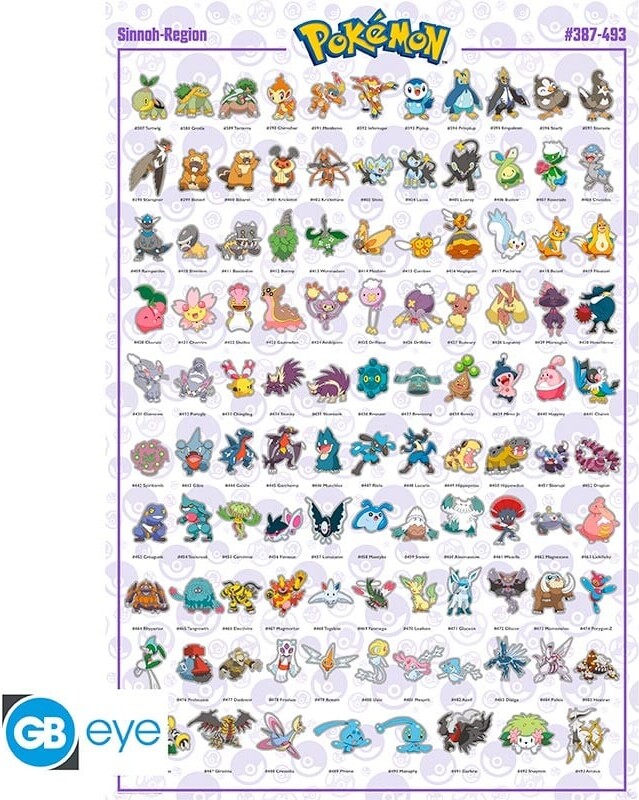 Billede af Pokémon Plakat - Sinnoh Pokemon Maxi - 91,5x61 Cm hos Gucca.dk