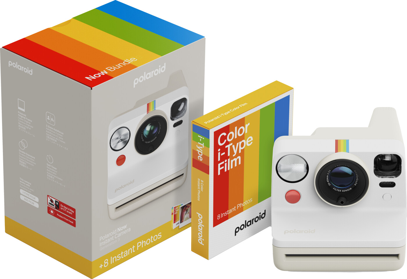 Polaroid - Now Gen 3 Pebble White - Bundle With Color Film (8 Photos)