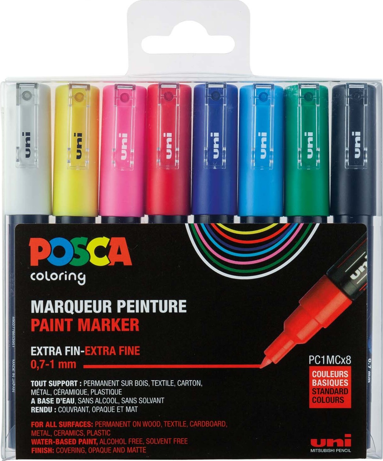 Posca Tusser Sæt - 0,7-1 Mm - Extra Fin - 8 Farver - Uni