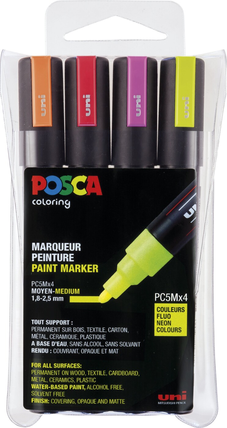 Billede af Uni Posca Tusser Sæt - Neon - Medium 1,8-2,5 Mm - 4 Farver