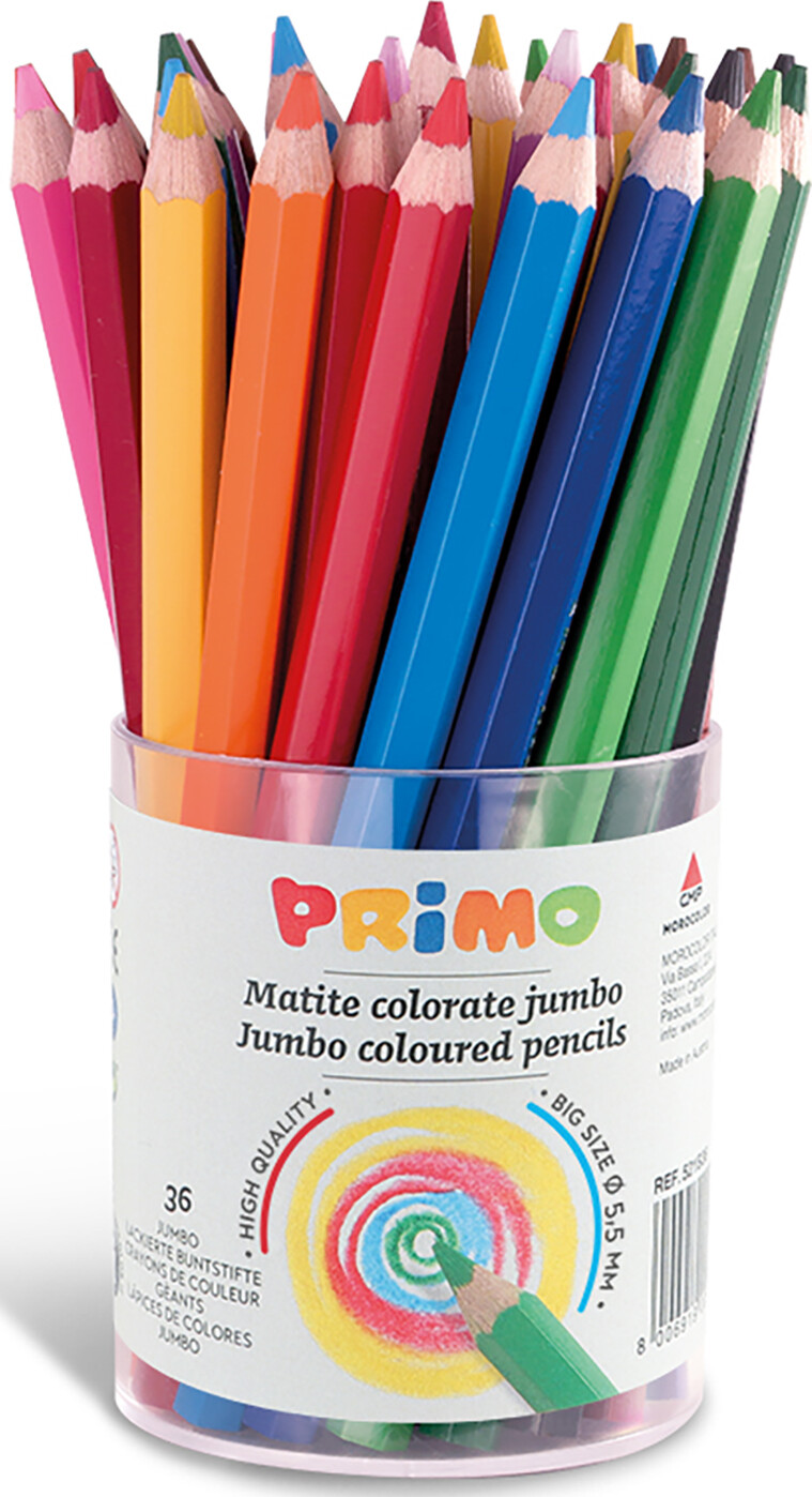 Primo - Jumbo Farveblyanter 36 Stk - Spand Med 12 Farver