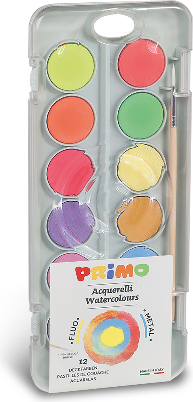 Primo - Vandfarve Palette - 12 Farver M Metallic Neon