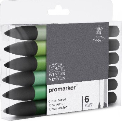 Winsor & Newton - Promarker Tusser - Grønne Toner - 6 Farver