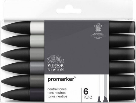 Winsor & Newton - Promarker Tusser - Neutrale Toner - 6 Farver