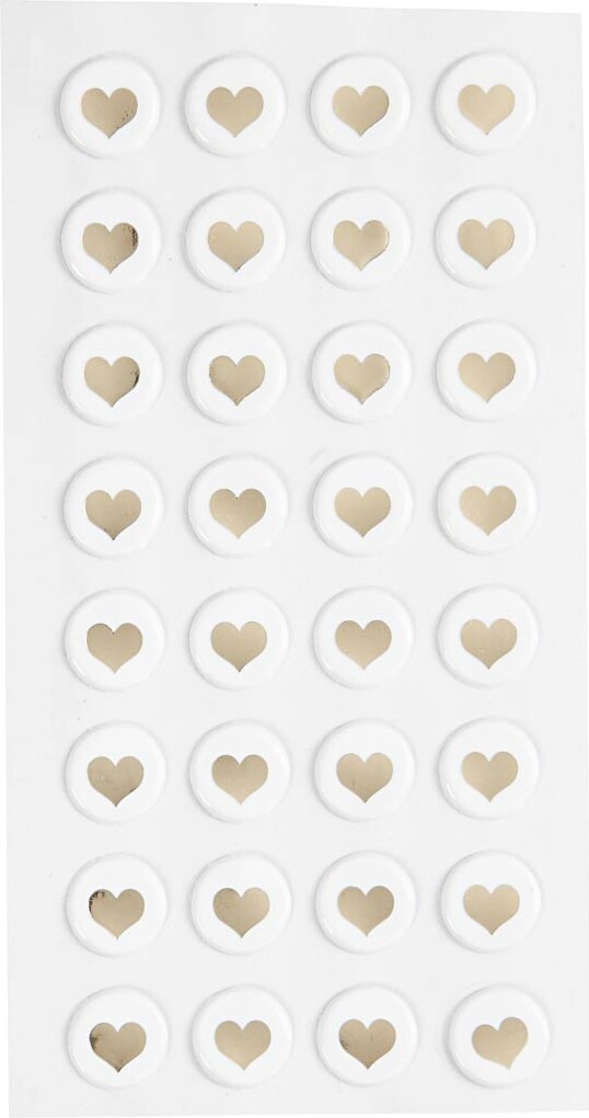 Hjerte Klistermærker - Puffy Stickers - Guld Og Hvid - 32 Stk