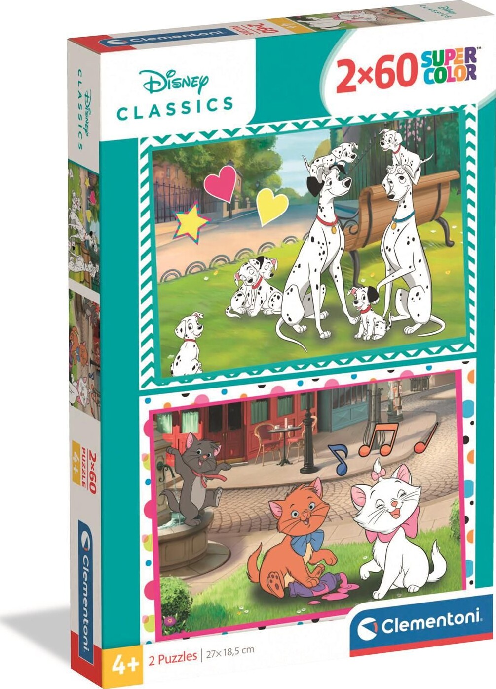 Clementoni - 101 Dalmatinere + Aristocats - 2x60 Brikker - Disney