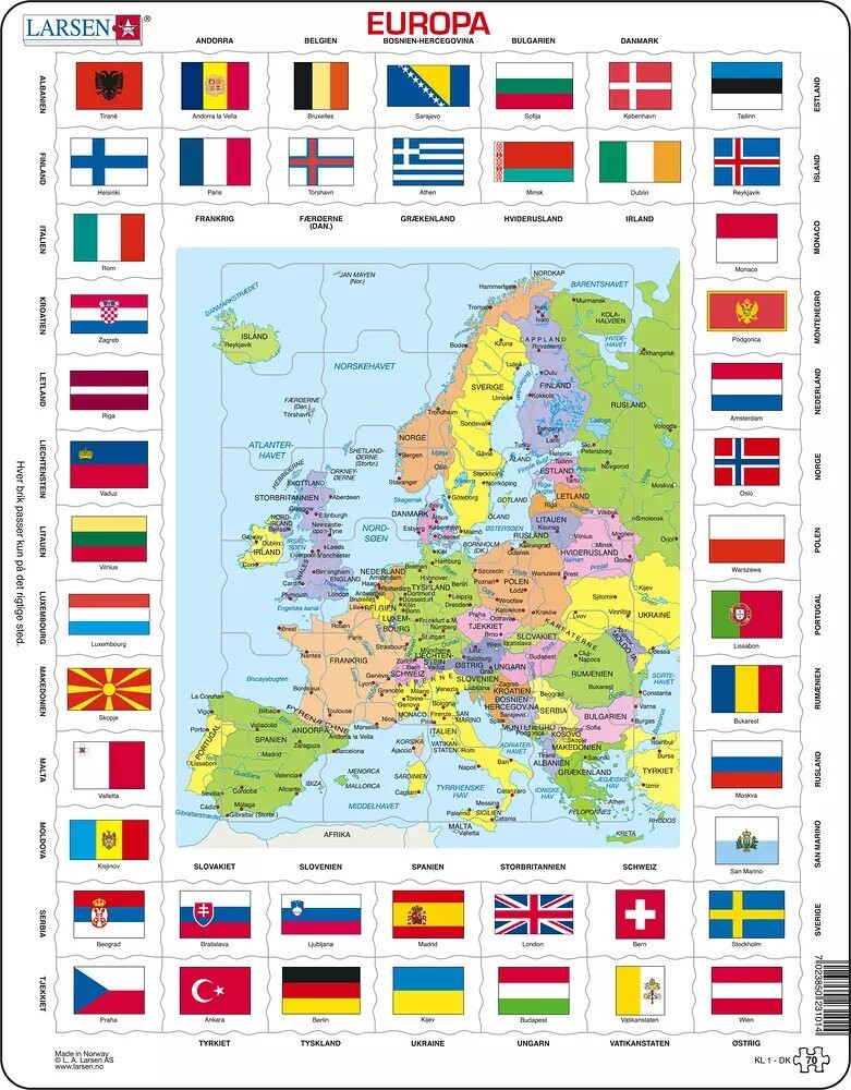 7: Larsen Puslespil - Europakort Med Flag - 70 Brikker