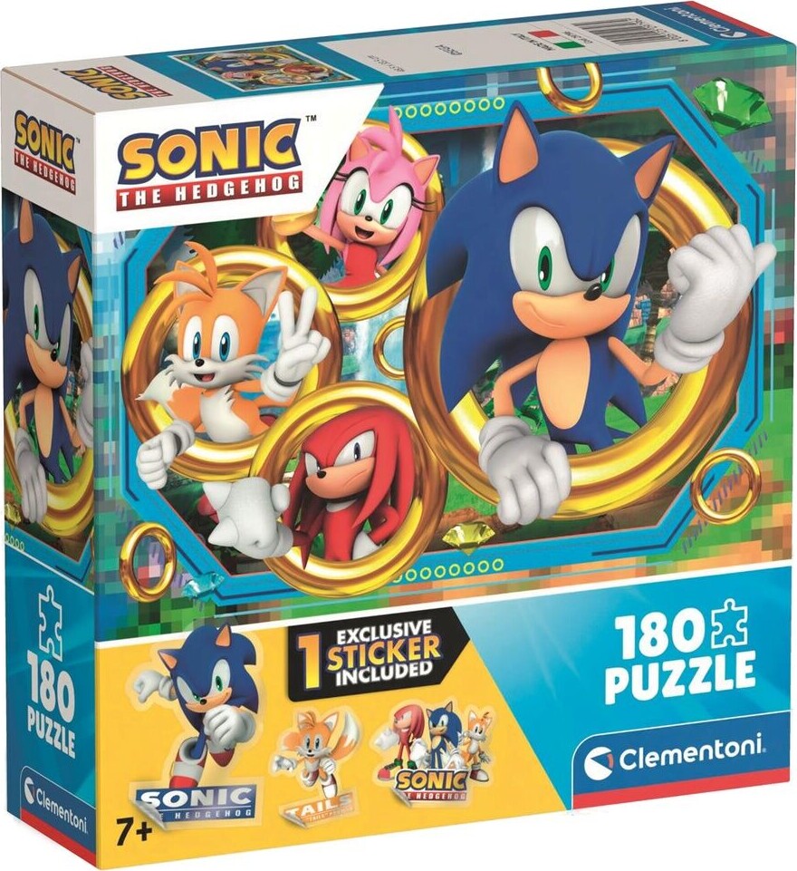 Clementoni Puslespil - Sonic - 180 Brikker - Inkl. Klistermærke